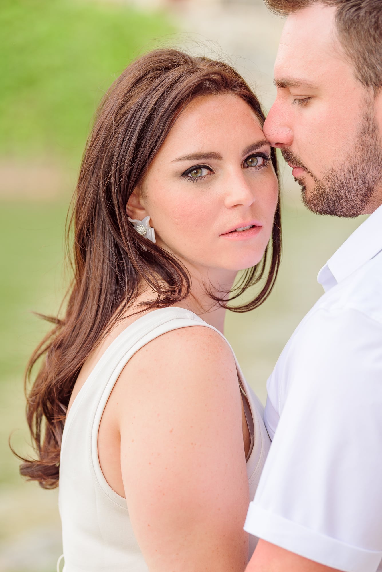 Chrissy looks directly into the camera during her European style engagement session.