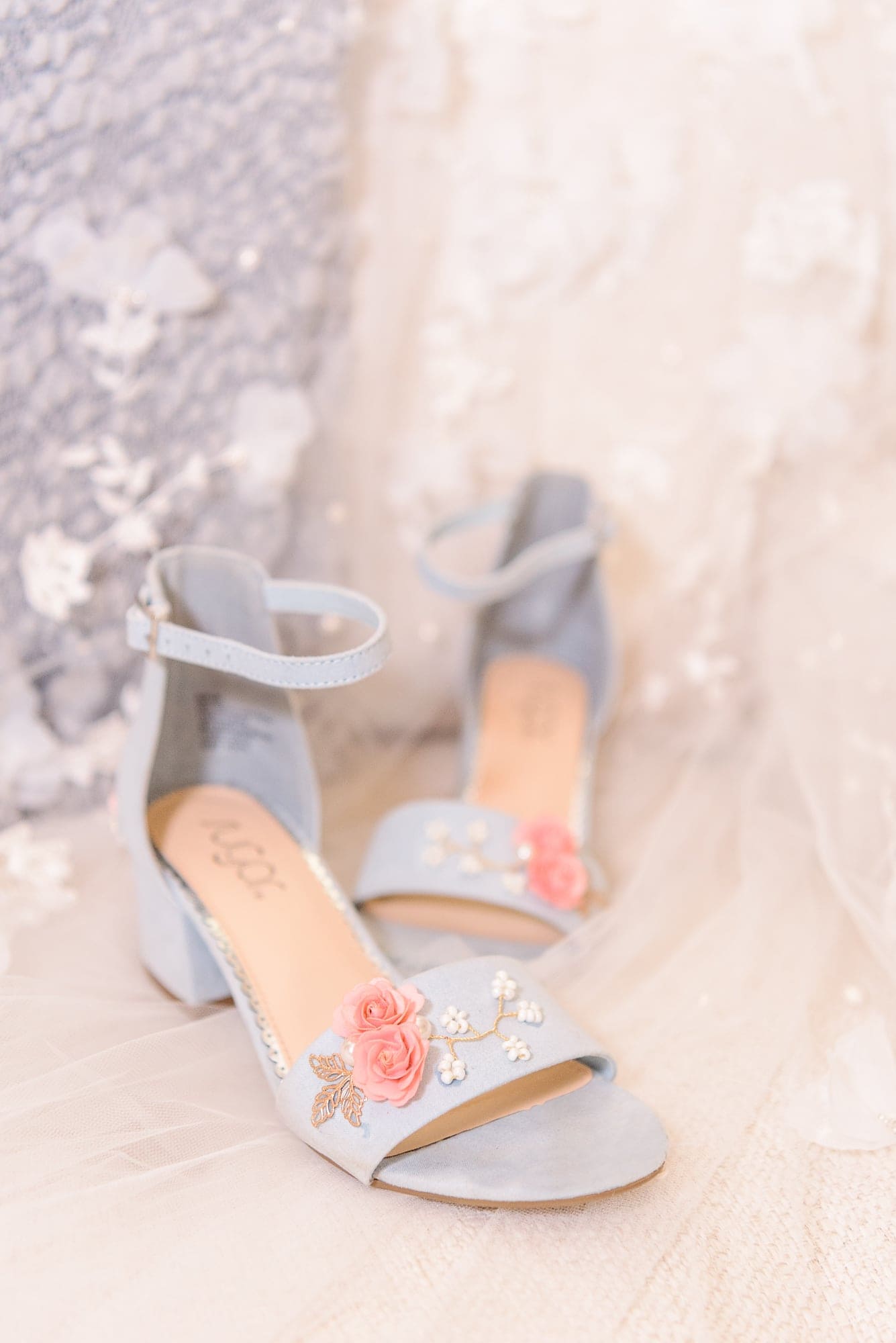 Blue wedding shoes the bride DIYed herself for her Delaney Ridge wedding.
