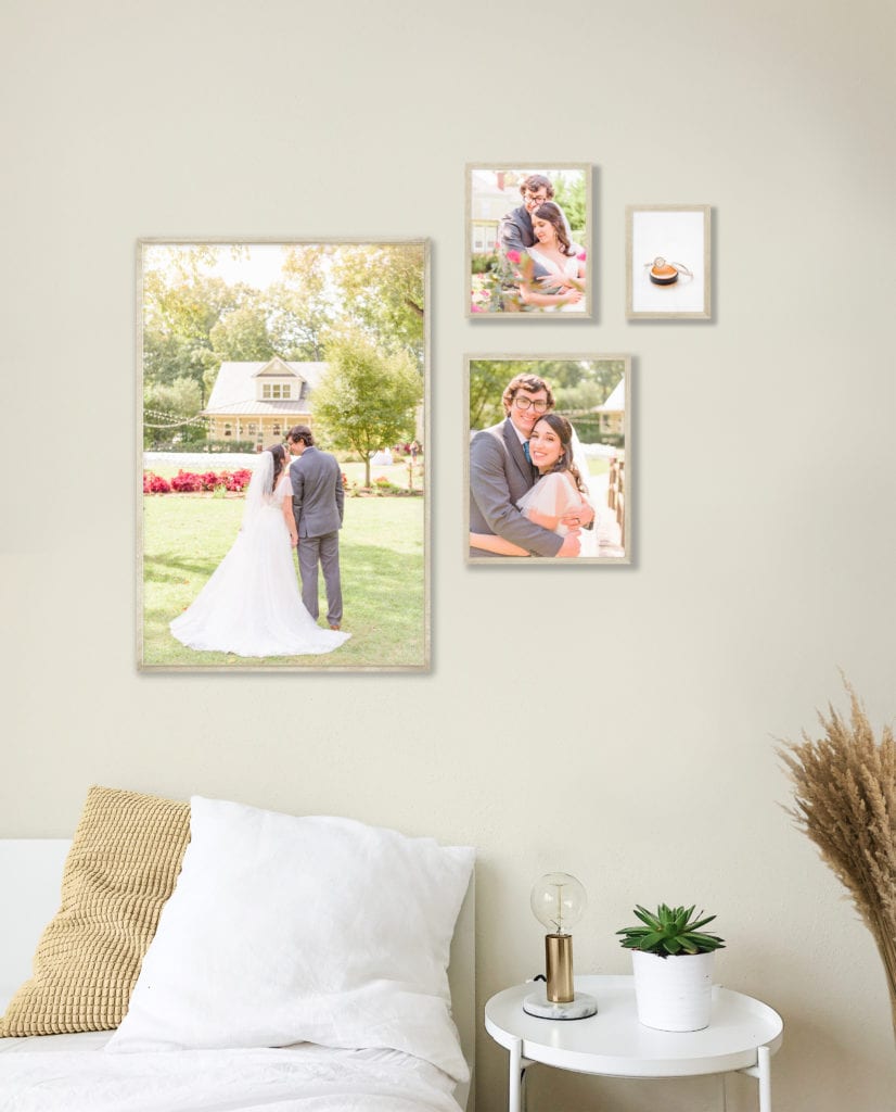 A framed gallery of Natalie and Tommy's wedding at Alexander Homestead wedding venue in Charlotte.
