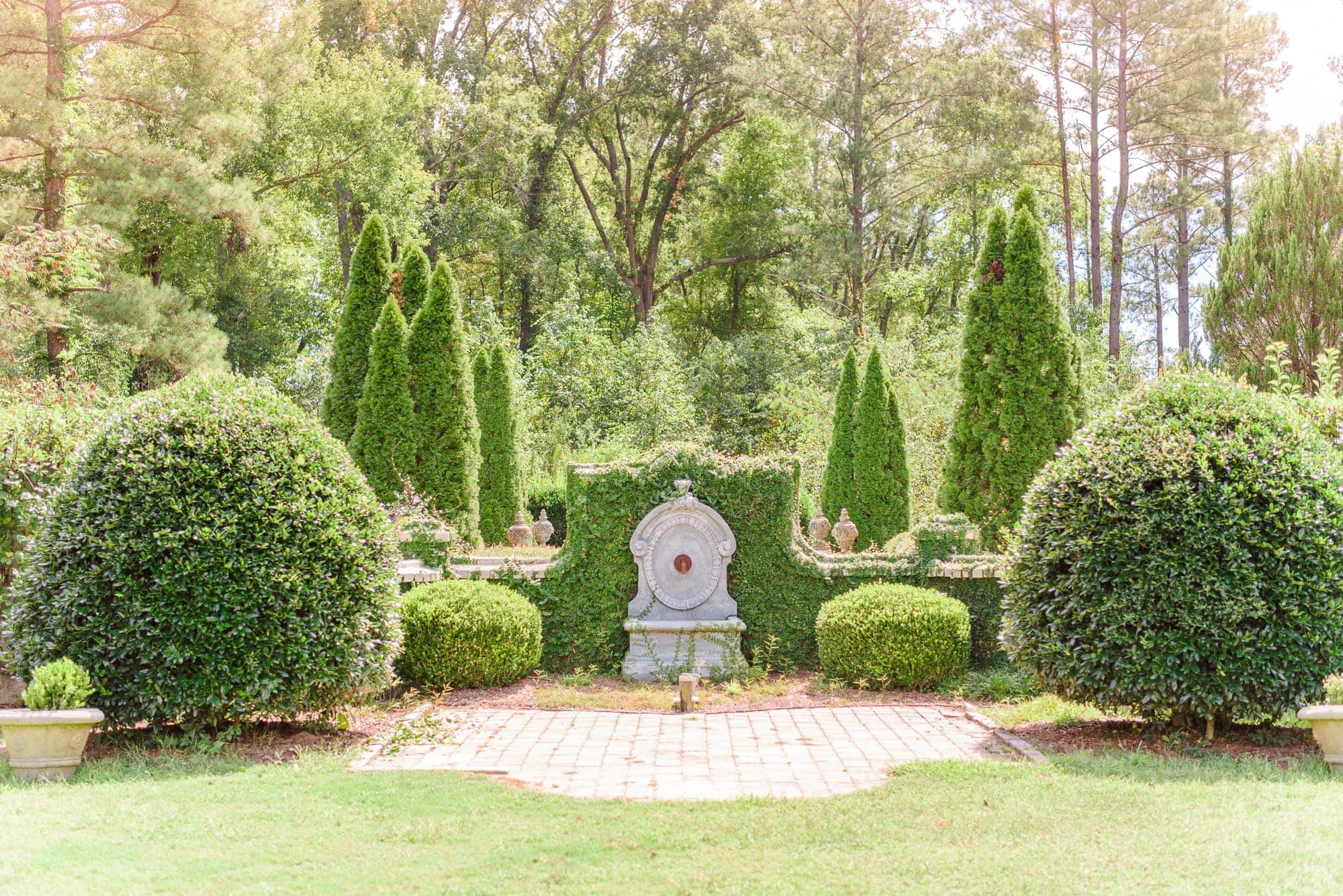 This is the garden view behind the maze at the Key Rose Estate wedding venue in North Carolina.