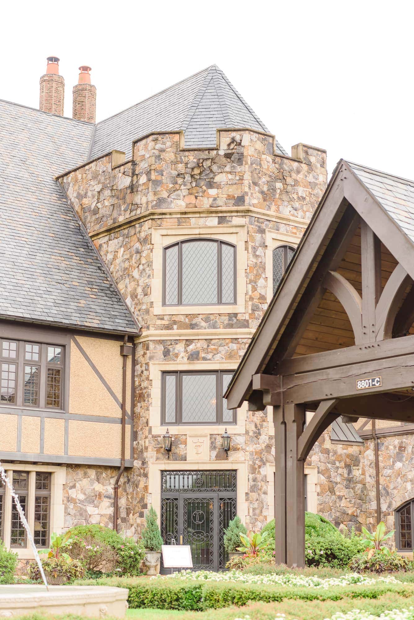 The exterior of Charlotte's Longview Country Club looks almost like a European castle.