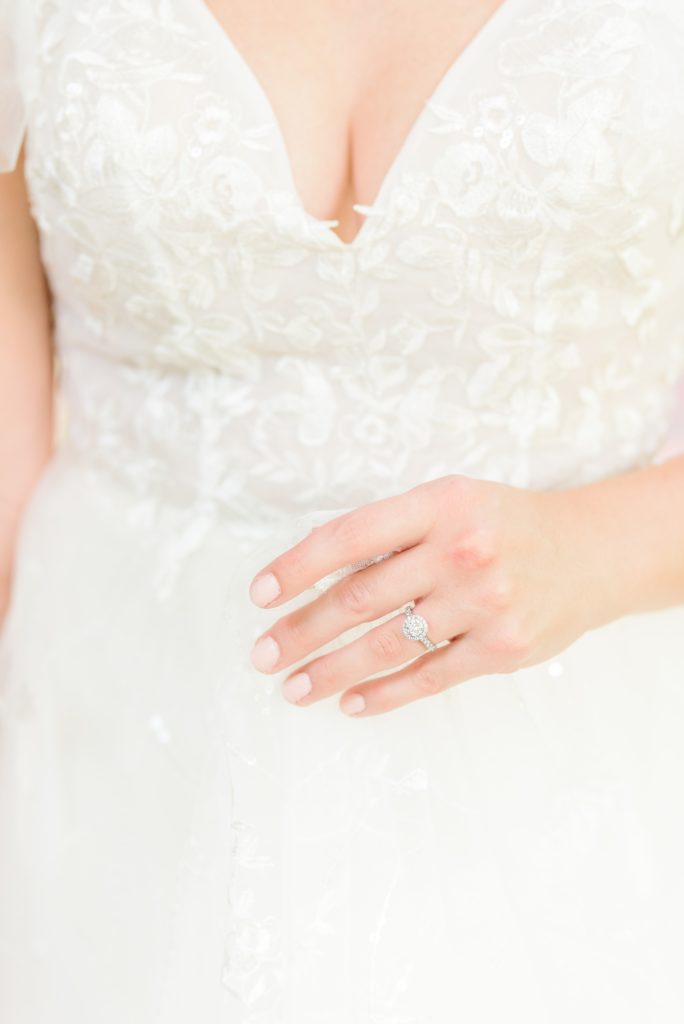 A close up shot of Natalie's engagement ring taken during her Alexander Homestead bridal photos.
