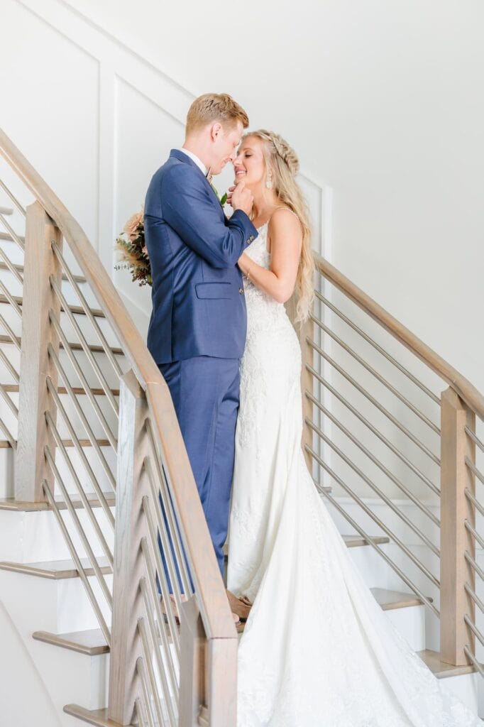 This NC beach wedding venue had a grand staircase where Spencer and Dave could hold each other close.