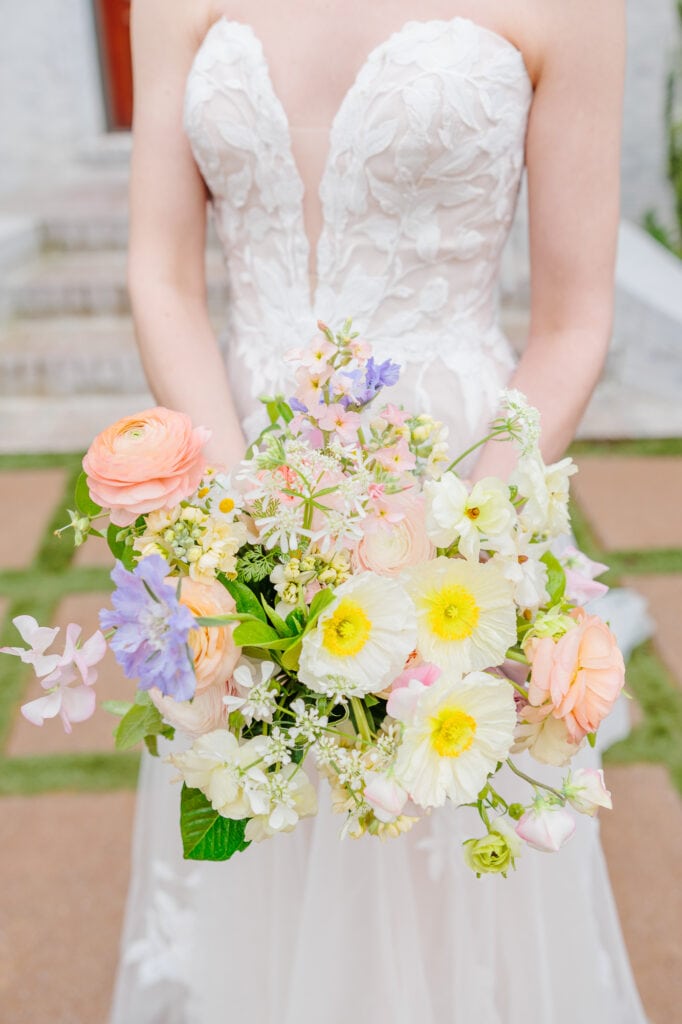Spring flowers in pastel colors were the perfect complement to this wedding at the Bradford.