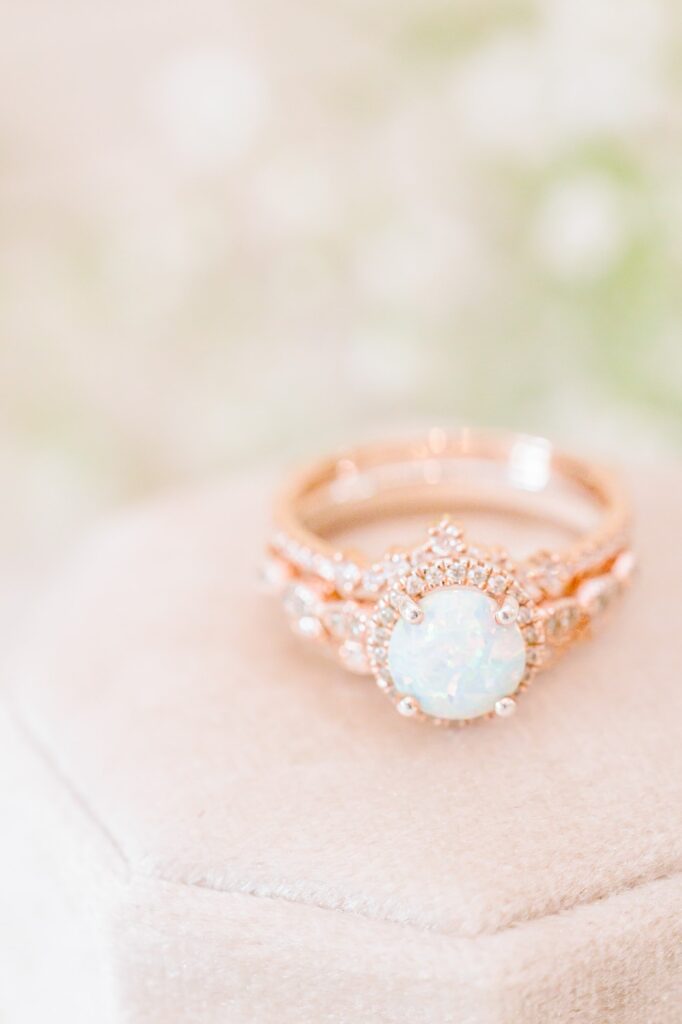 A rose gold engagement ring with an opal stone was the perfect spring ring for this wedding at the Bradford.