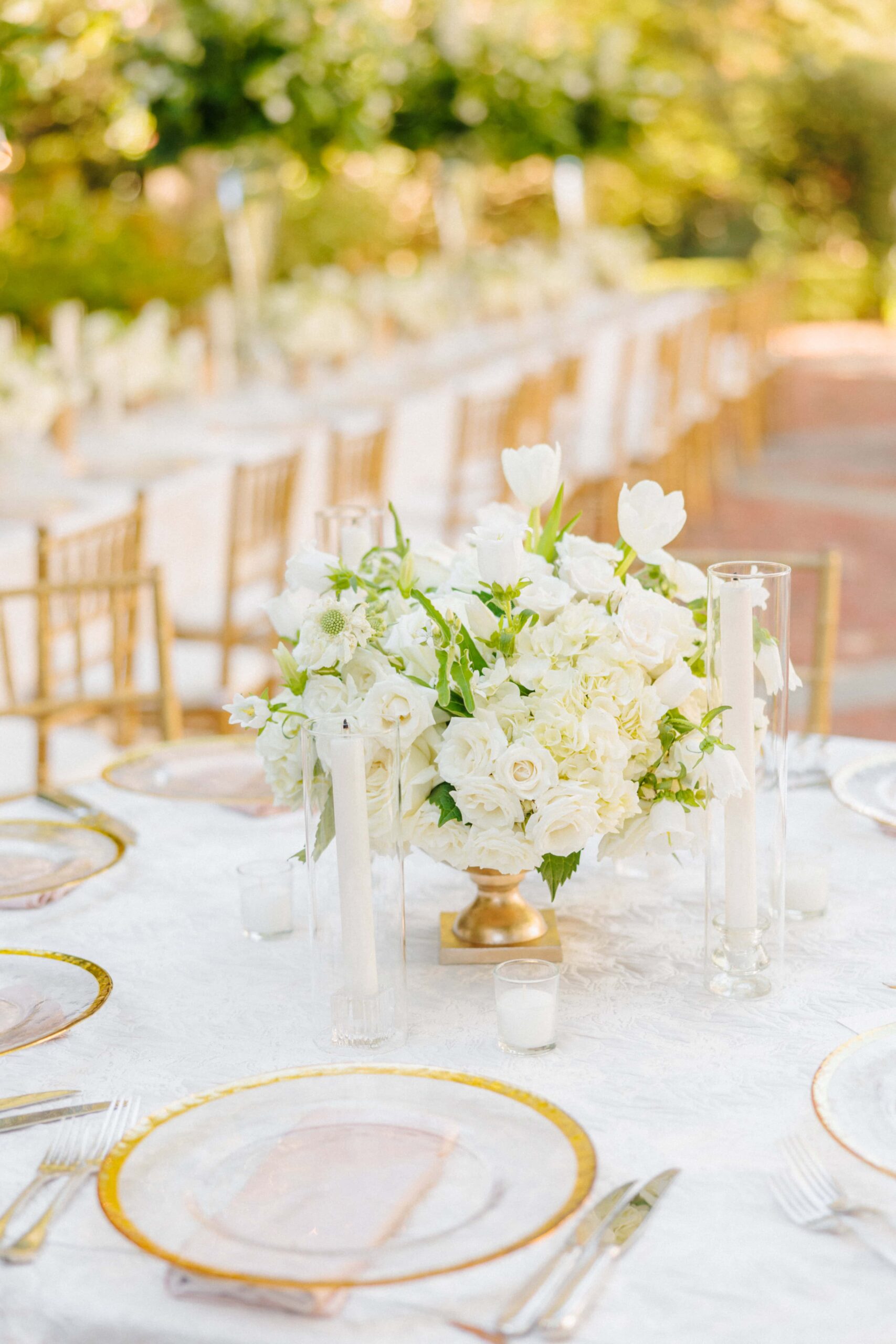 A wedding table setting for a Duke Mansion dinner and reception.